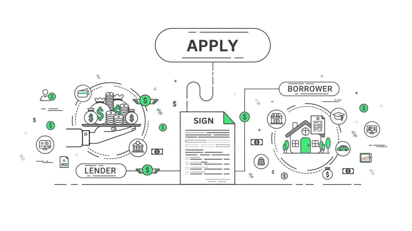 A static image of a diagram that highlights the borrowing and lending process of Bison Cash.