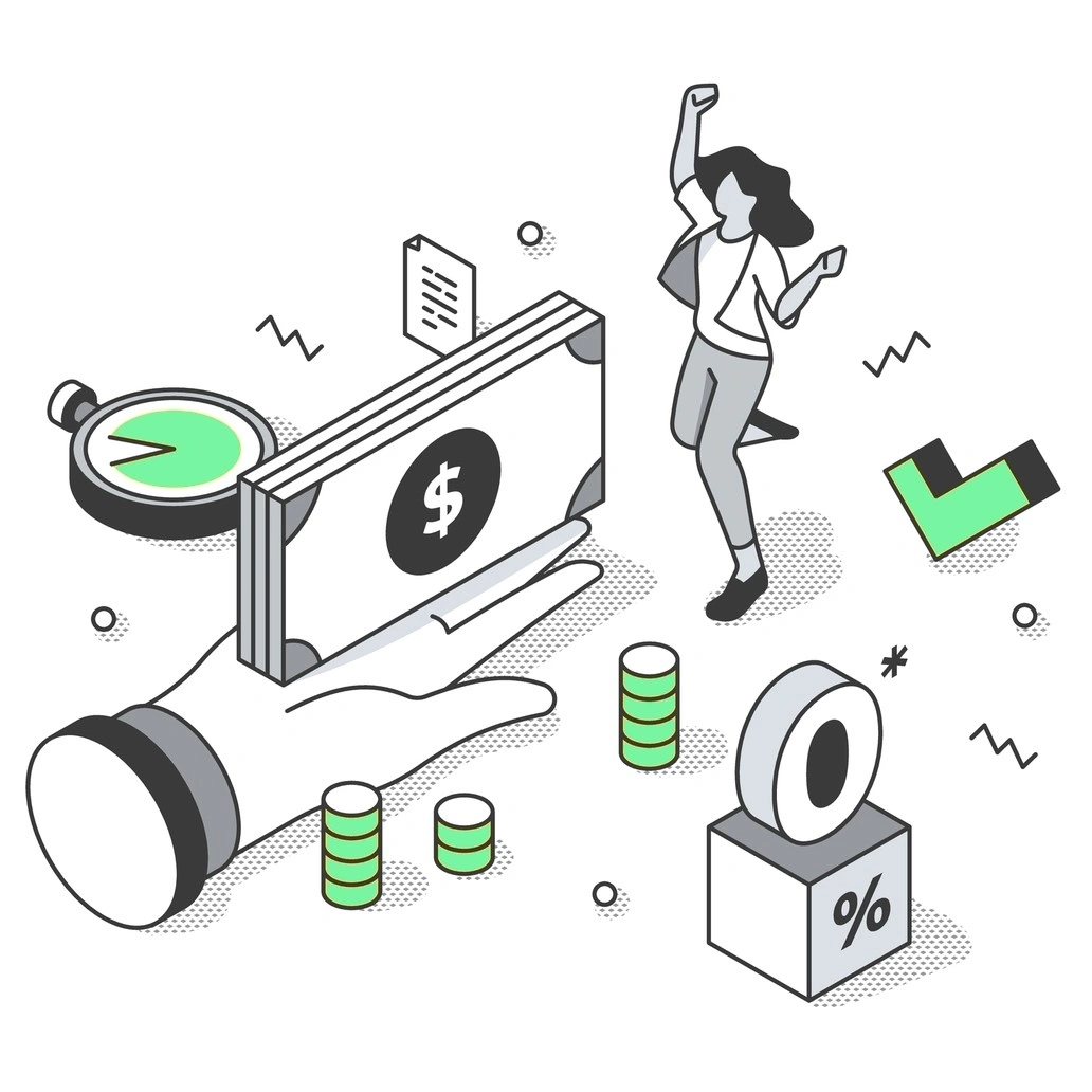 A static image of a woman receiving a loan at fast speed.