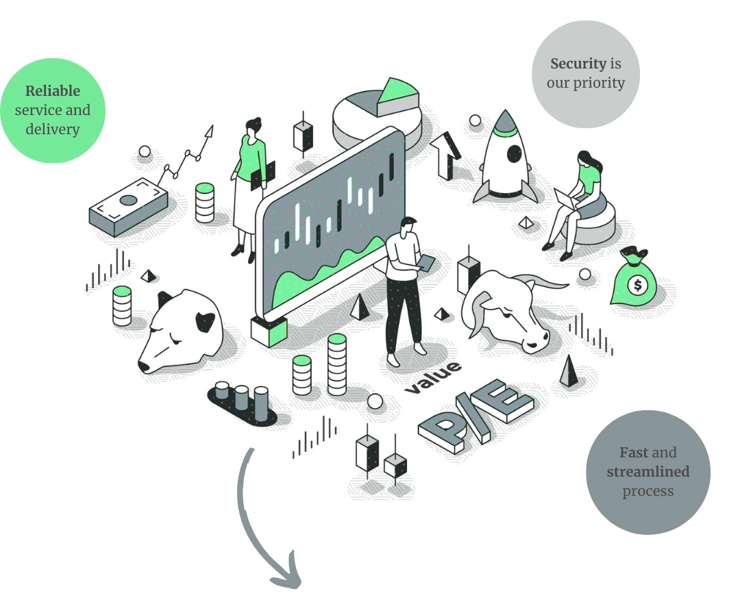 A static image that breaks down the three key values and advantages of Bison Cash.