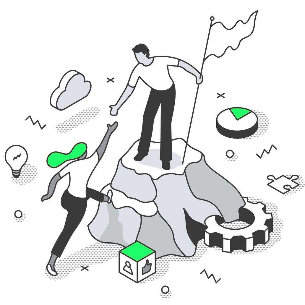 A static image of two people working together towards the same goal.